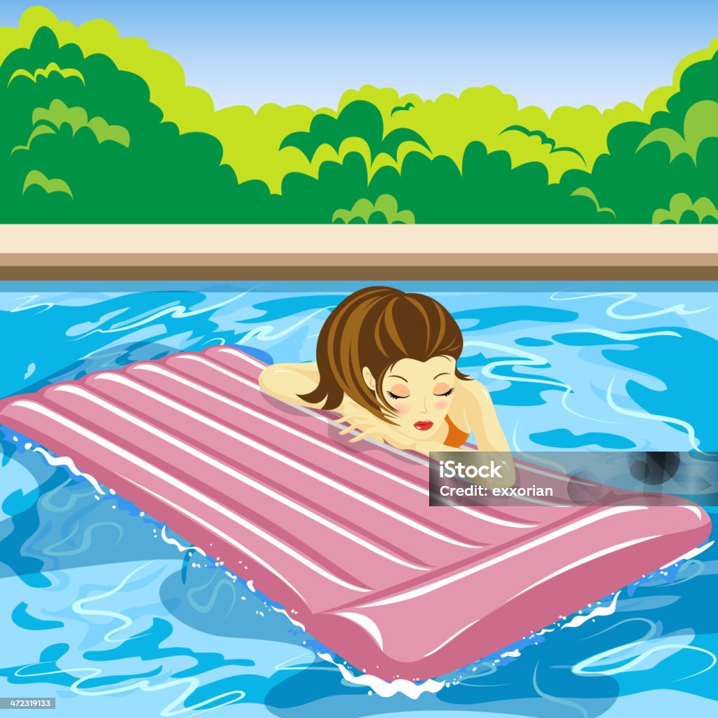 Lady Enjoying Summer with Inflatable Raft in Swimming Pool Lady enjoying summer. Adult stock vector