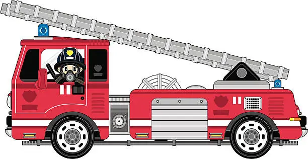 Vector illustration of Respo Fireman & Fire Engine