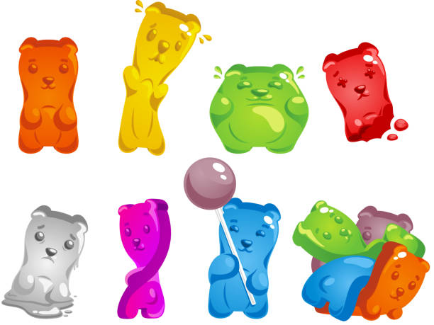 illustrazioni stock, clip art, cartoni animati e icone di tendenza di orso set di gelatina - gelatin dessert multi colored vibrant color celebration