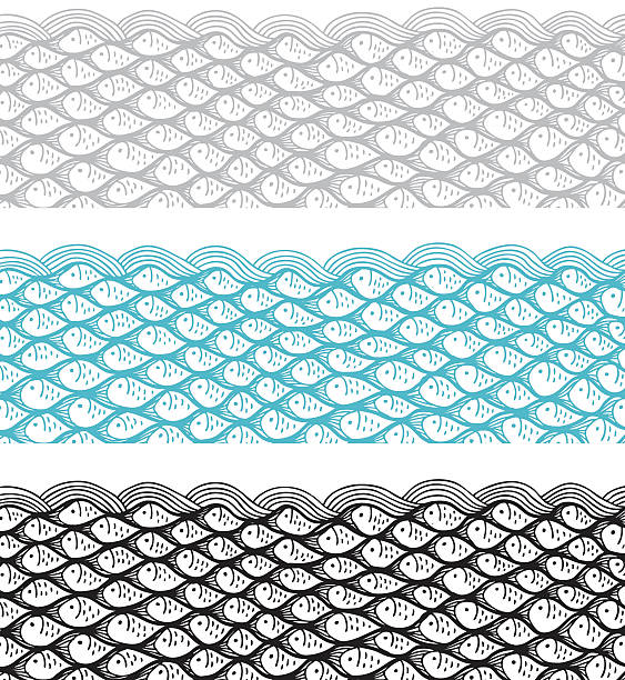 Fish pattern background and border Vector file of hand drawn fishy border fish designs stock illustrations