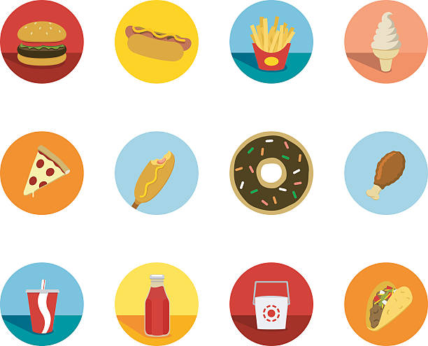 fast food koło ikony - unhealthy eating stock illustrations