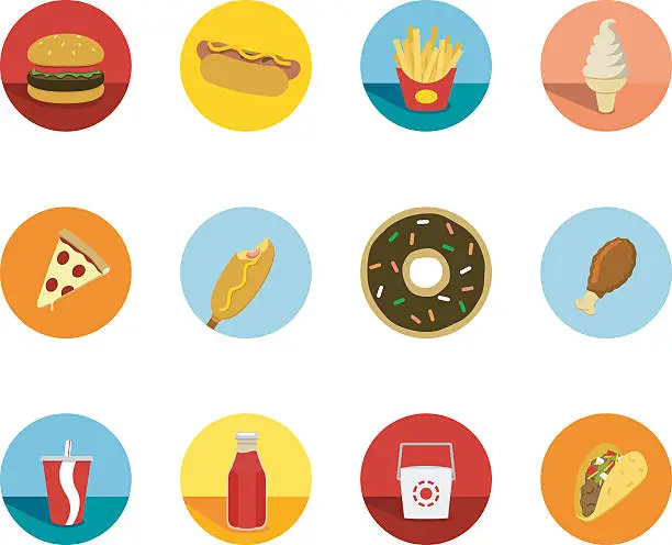 Vector illustration of Fast Food Circle Icons