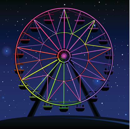 A ferris wheel lit up at night. EPS 10 file. Transparency elements used on highlight elements.