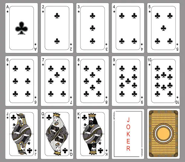 Vector illustration of Club suit playing cards
