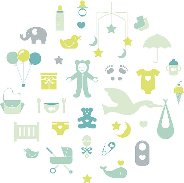 ilustrações de stock, clip art, desenhos animados e ícones de ícones de bebé - balão enfeite ilustrações