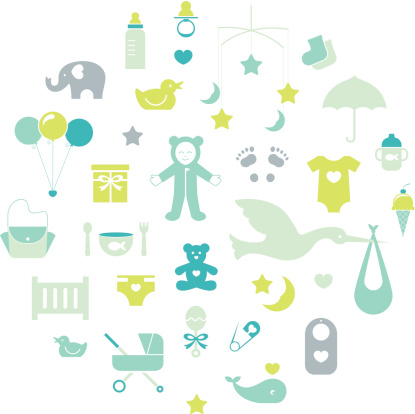 Modern baby icon set in boy theme. Easy to edit and recolor with global color swatches. Illustrator 10 compatible EPS file.