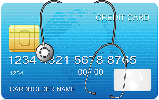 ilustrações, clipart, desenhos animados e ícones de cartão de crédito com estetoscópio - credit card report rating healthcare and medicine