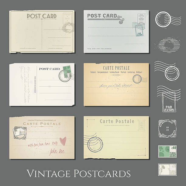 ベクトルビンテージポストカードコレクション - postcard old fashioned postage stamp old点のイラスト素材／クリップアート素材／マンガ素材／アイコン素材