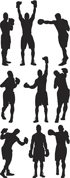 Vector illustration of Multiple silhouettes of boxer