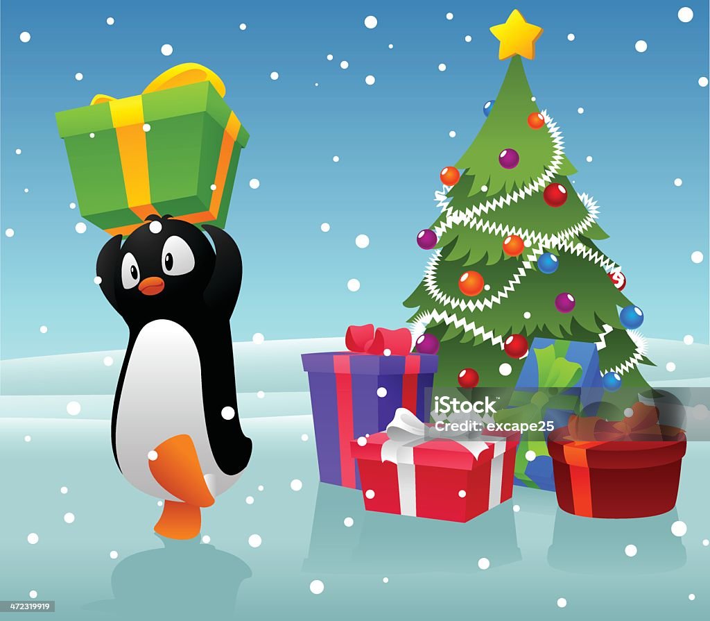 Pinguino è il suo attuale! - arte vettoriale royalty-free di Albero di natale