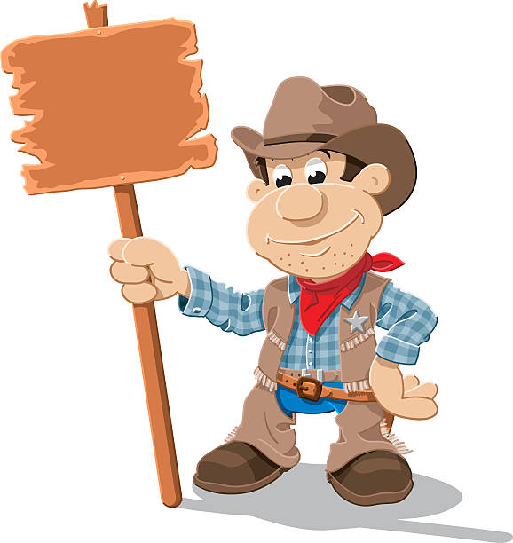 cowboy-comic mann leere schild isoliert - cowboy hat wild west single object white background stock-grafiken, -clipart, -cartoons und -symbole