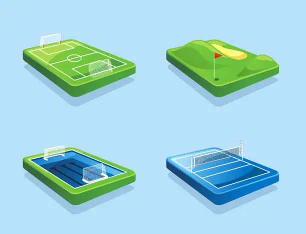 Vector illustration of Golf course Football field Water polo Volleyball