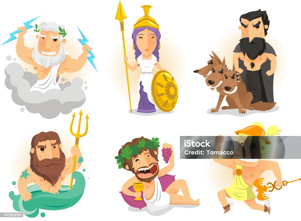 Dieux grecs Athenas Zeus Hades Poseidon Hermes Bacchus Dionysos Cerberus - clipart vectoriel de Mythologie grecque libre de droits