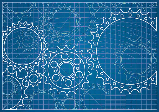 Gear Blueprint Blueprint with Cogs and Wheels. blueprint backgrounds stock illustrations