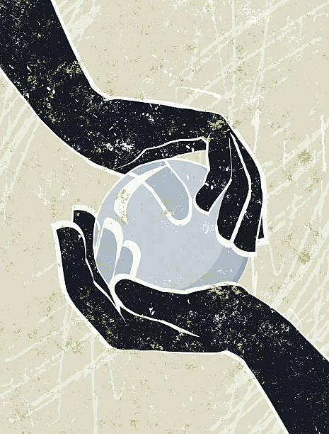 illustrations, cliparts, dessins animés et icônes de main de enveloppant une boule de cristal. - transparent crystal crystal ball human hand