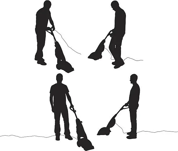 Vector illustration of Silhouette of men vacuuming