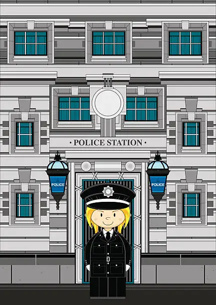Vector illustration of Cute Policewoman at Police Station