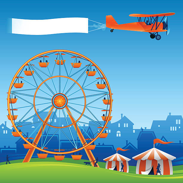 Festival Festival background with copy space, biplane and ferris wheel. EPS 10 file. Transparency effects used on highlight elements. midway fair stock illustrations