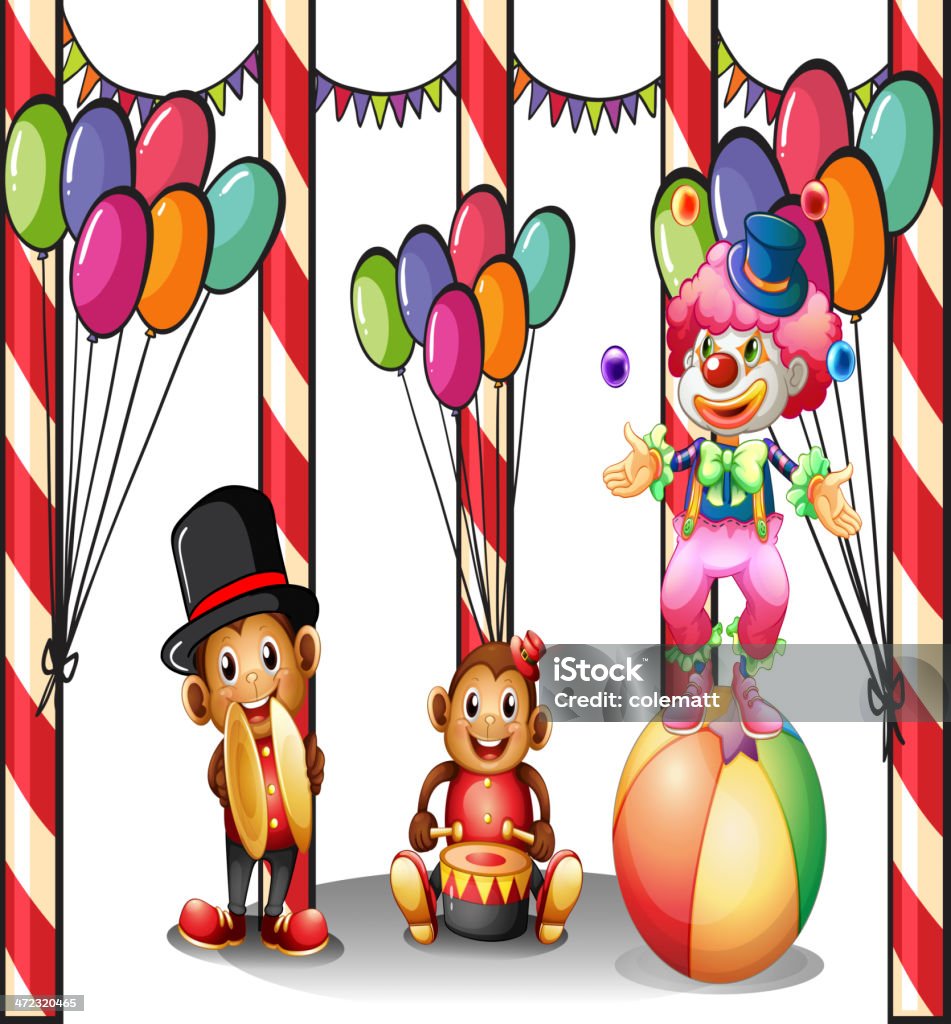 Klaun i dwie małpy - Grafika wektorowa royalty-free (Balon)