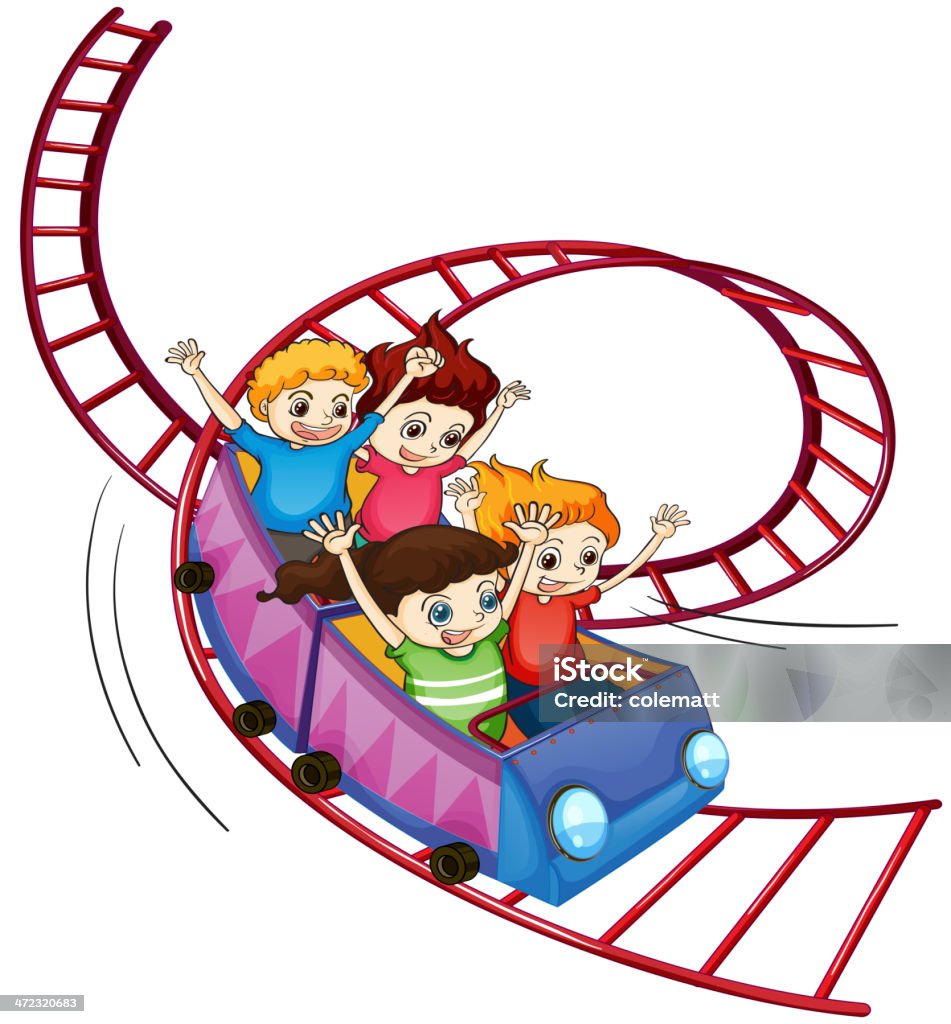 Enfrenta as crianças dirigindo em uma montanha-russa ride - Royalty-free Amizade arte vetorial