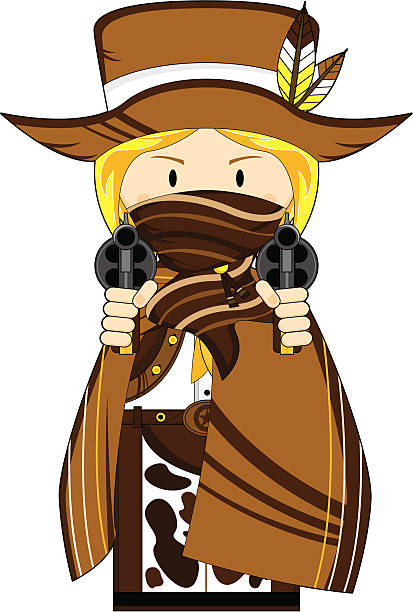 Cowgirl in Poncho with Guns Vector Illustration of a cute Wild West Cowgirl in poncho with pistols. girl with cowboy hat stock illustrations