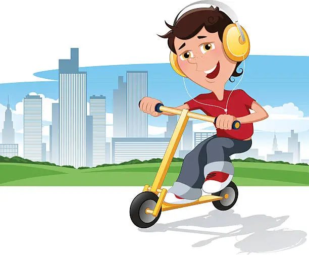 Vector illustration of Boy on push scooter