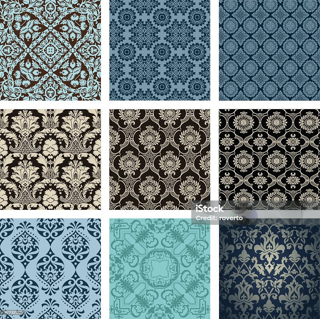 Seamless Wallpaper set Wallpaper Pattern with some asymmetrical elements. 9 schemes are shown. Zoom in for details! Backgrounds stock vector