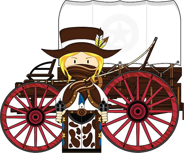 Vector illustration of Wild West Cowgirl & Chuck Wagon