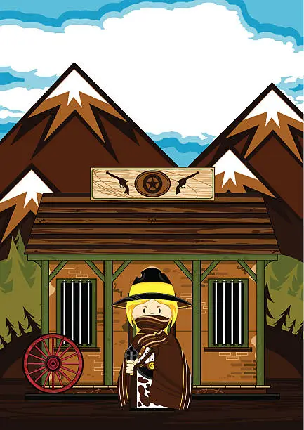Vector illustration of Masked Cowgirl at the Jailhouse