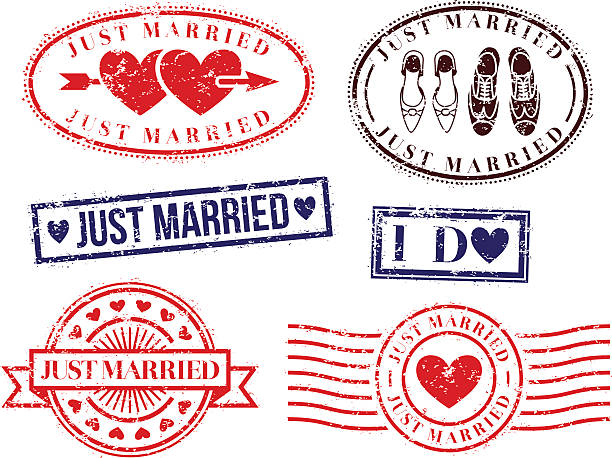illustrations, cliparts, dessins animés et icônes de tampons en caoutchouc de mariage - just married