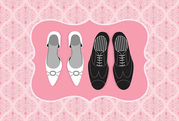 Vector illustration of Bride and groom wedding shoes