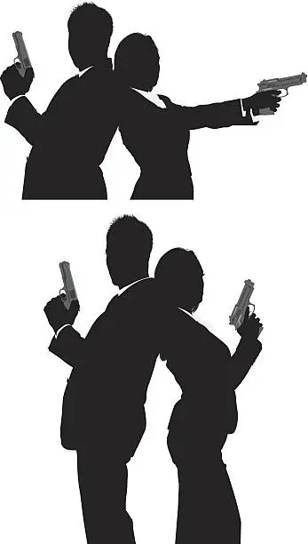 Vector illustration of Secret agents with handguns