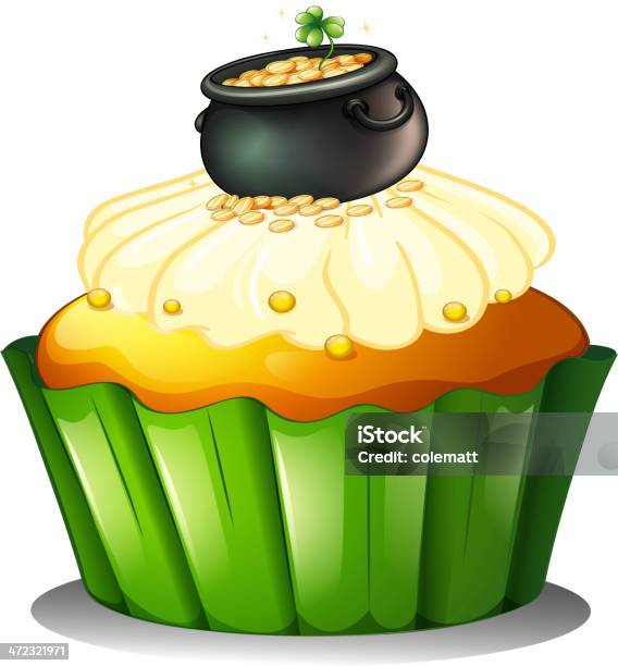 Pot Of Gold In Den Cupcake Stock Vektor Art und mehr Bilder von Bildhintergrund - Bildhintergrund, Bildkomposition und Technik, Blatt - Pflanzenbestandteile