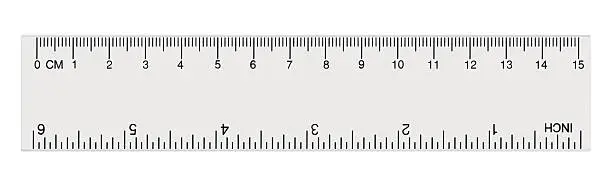 White transparent ruler, isolated inch and centimetre, inches, centimeters, centimetres, millimeters, millimetres, imperial and metric millimetre distance length units, cm and mm marks, detailed macro closeup, black numbers on plastics