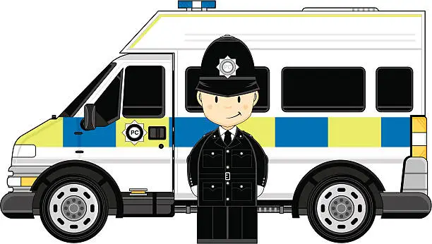 Vector illustration of British Police Officer & Van