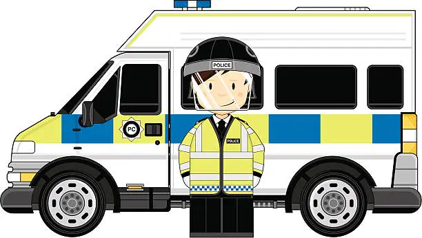 Vector illustration of British Riot Police Officer & Van