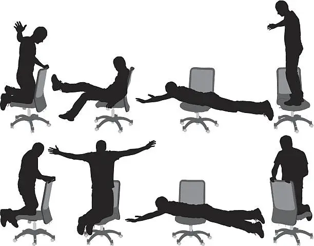 Vector illustration of Silhouettes of a man balancing on an arm chair