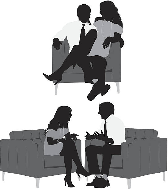 illustrazioni stock, clip art, cartoni animati e icone di tendenza di coppia sul divano - white background using voice full length high heels