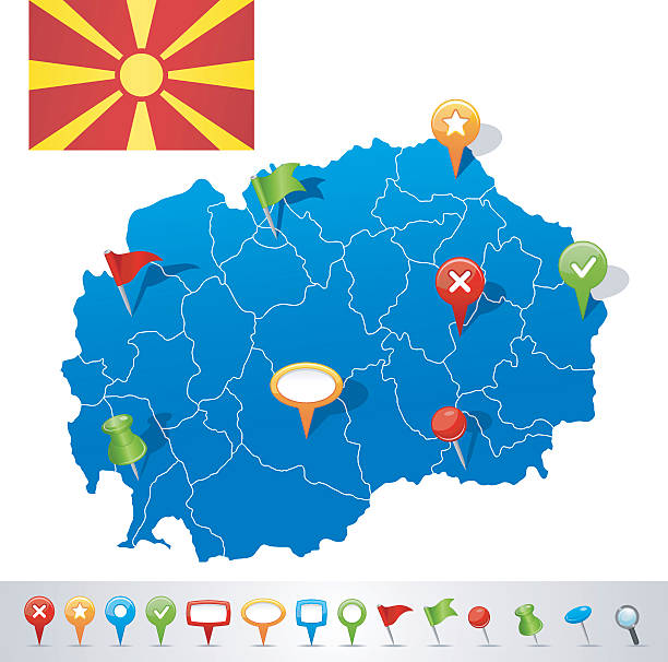 Map of Macedonia with navigation icons Vector Map of Macedonia  tetovo stock illustrations