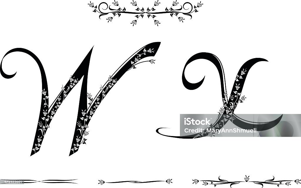 Letters W and X Vector illustration of letters W and X with floral designs. For other similar letters of the alphabet, please see my portfolio. Letter W stock vector