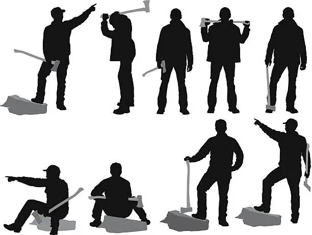 Vector illustration of Multiple silhouettes of lumberjack