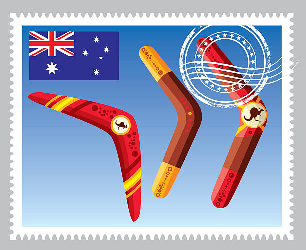 ilustraciones, imágenes clip art, dibujos animados e iconos de stock de avustralia de la firma - boomerang postage stamp australia cartoon