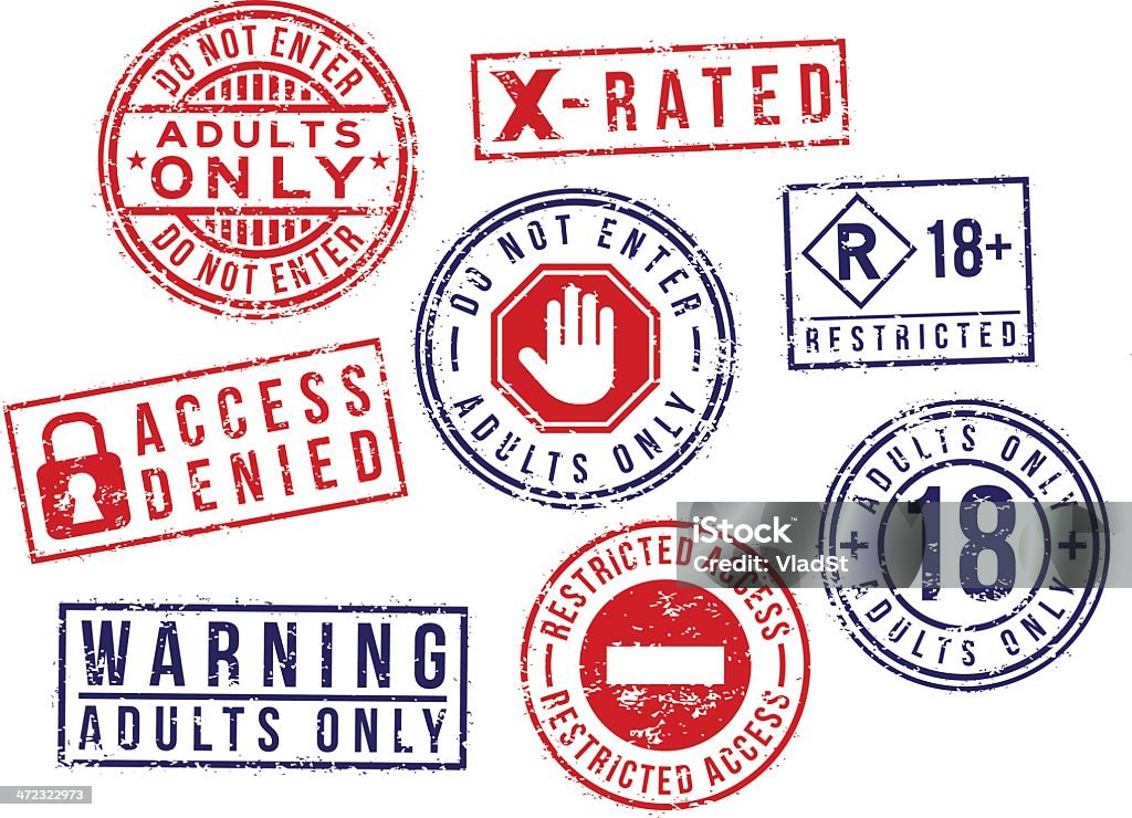 Adult content rubber stamps Adult content rubber stamps. 18-19 Years stock vector