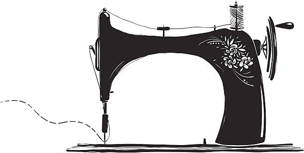 illustrations, cliparts, dessins animés et icônes de vintage et machine à coudre encré illustration - machine sewing white sewing item