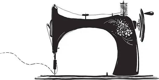 Vector illustration of Vintage Sewing Machine Inky Illustration