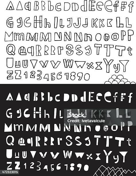 Alphabet Dessiné À La Main Sur Fond Noir Et Blanc Vecteurs libres de droits et plus d'images vectorielles de Griffonnage - Griffonnage, Lettre M, Lettre W