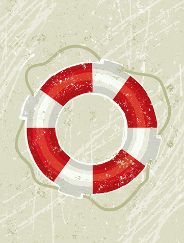 Life Saver! A stylized vector cartoon of a life preserver, reminiscent of an old screen print poster and suggesting consequences, risk, danger, life saver, safety, save me, insurance, or protection. Ring, paper texture, and background are on different layers for easy editing. Please note: clipping paths have been used, an eps version is included without the path.