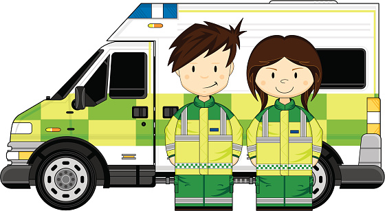 Vector illustration of cute Paramedics with Ambulance.