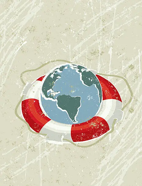 Vector illustration of Simple Life Ring Saving a World Map Globe