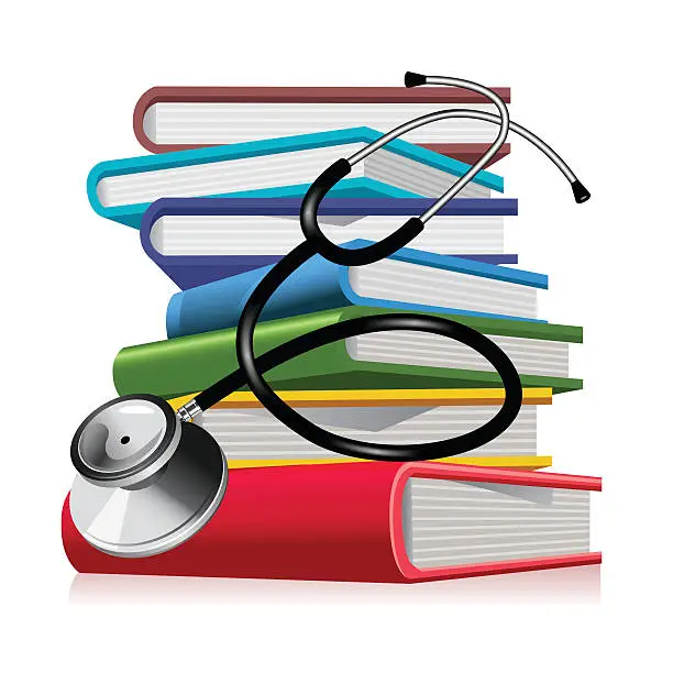 Vector illustration of An illustration of medical text books and a stethoscope